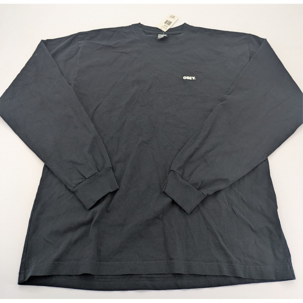 Obey Men's LS Knit  Black‎ XL Cotton T-Shirt Established Works Bold Spell Out